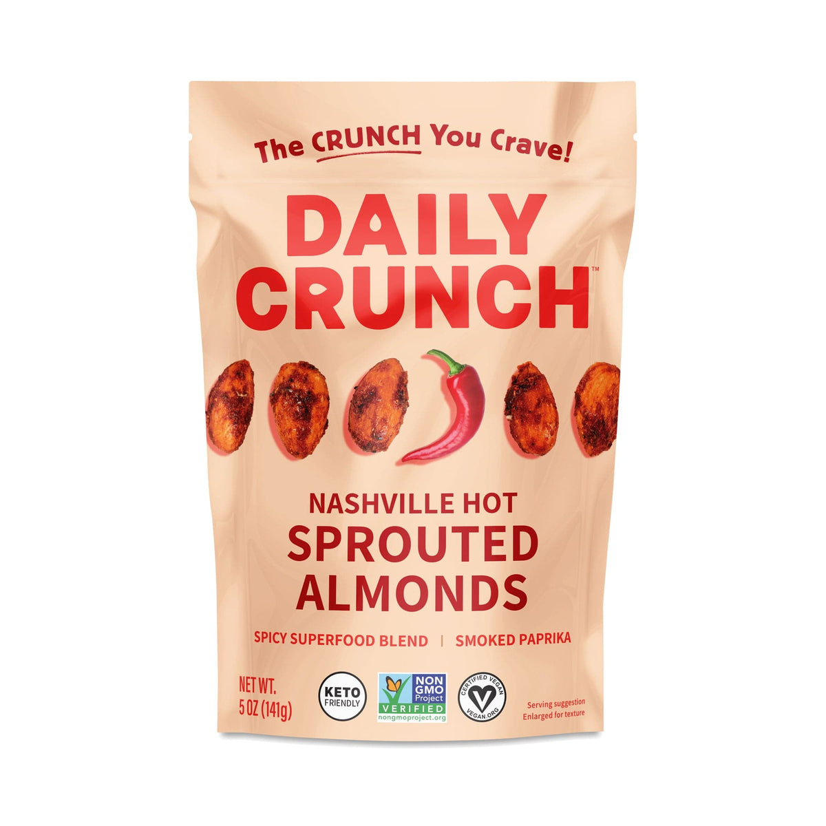 Daily Crunch - Nashville Hot Sprouted Almonds, 5 Oz | Pack of 6