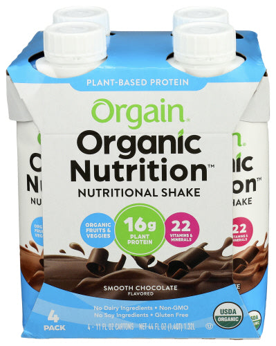 Orgain - Organic Nutrition Smooth Chocolate Nutritional Shake 4Pk, 44 FO. | Pack of 3