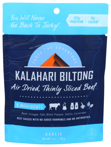 Kalahari Biltong - Air Dried Thinly Sliced Beef Garlic, 2 Oz | Pack of 8