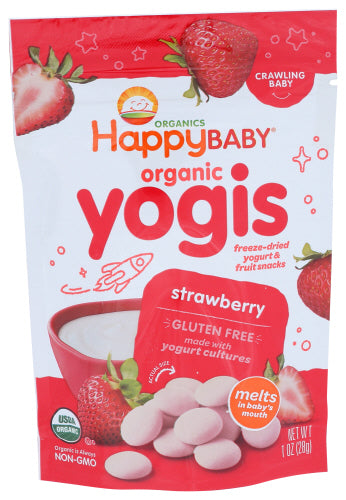 HAPPY BABY - Organic Yogis, Freeze Dried Yogurt & Fruit Snacks, Strawberry, 1 oz