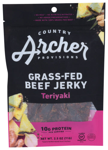 Country Archer - Beef Jerky Grass-Fed Teriyaki, 2.5 Oz - Pack of 12