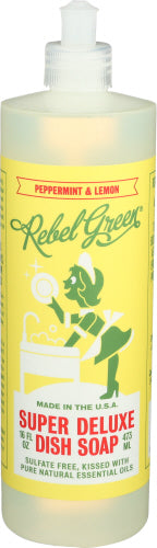Rebel Green - Deluxe Peppermint & Lemon Dish Soap, 16 Oz | Pack of 4