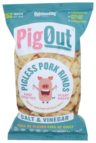 Pigout - Pigless Pork Rinds Salt & Vinegar, 3.5 Oz | Pack of 12