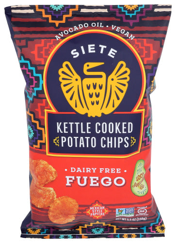 Siete - Kettle Cooked Potato Chips Dairy Free Fuego, 5.5 Oz | Pack of 6