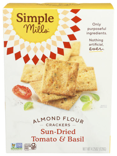 Simple Mills - Sundried Tomato & Basil Crackers with Almond Flour, 4.25 oz | Pack of 6
