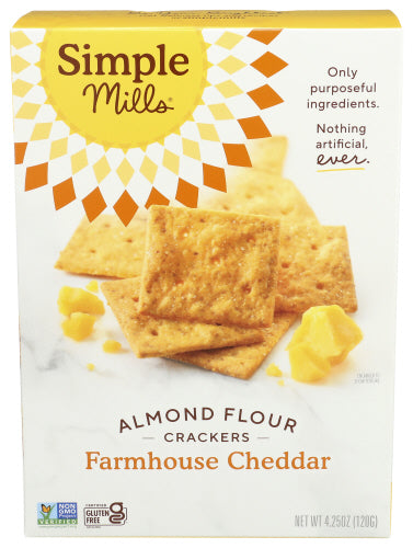 Simple Mills - Farmhouse Cheddar Almond Flour Crackers, 4.25 oz | Pack of 6