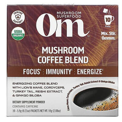 Om Mushroom Superfood - Mushroom Coffee Blend 10 Packets, 2.08OZ