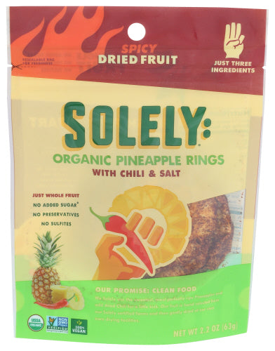 Solely Fruit - Organic Dried Fruit Pineapple Rings Chili & Salt, 2.2 Oz | Pack of 8