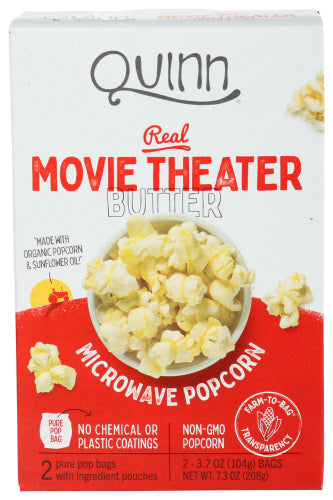 Quinn Snacks - Quinn Snacks Movie Theater Butter Microwave Popcorn, 3.7 Oz | Pack of 6