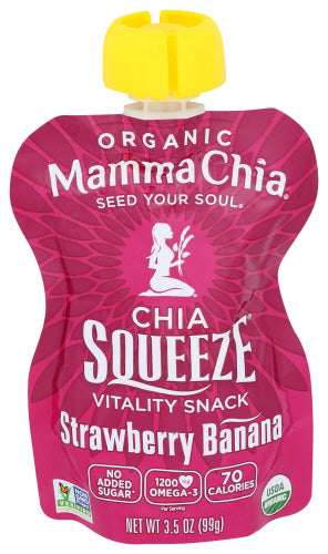 MammaChia - Squeeze Vitality Snack Strawberry Banana, 3.5 Oz | Pack of 16