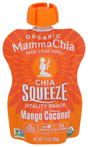 MammaChia - Squeeze Organic Vitality Snack, Mango Coconut, 3.5 Oz | Pack of 16