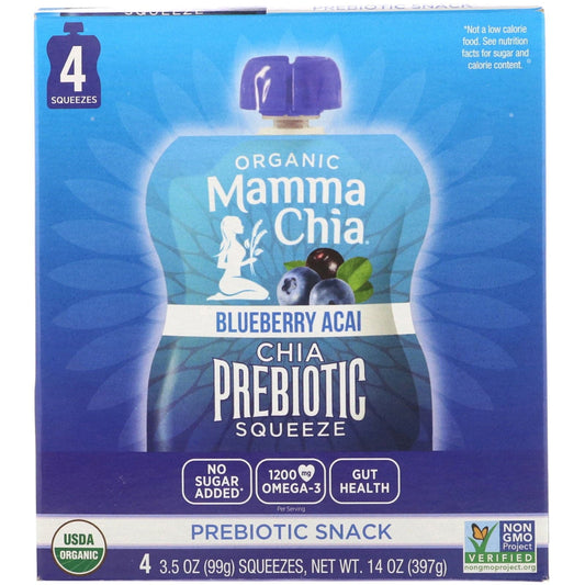 MammaChia - Prebiotic Squeeze Chia Blueberry Acai, 4 Pouches | Pack of 6