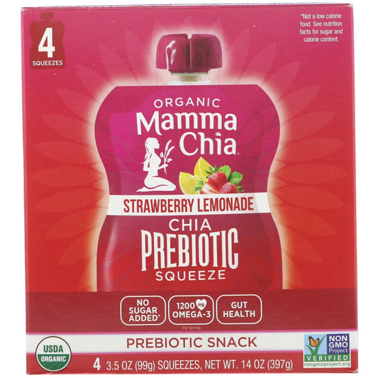 MammaChia - Prebiotic Squeeze Chia Strawberry Lemonade, 4 Pouches | Pack of 6