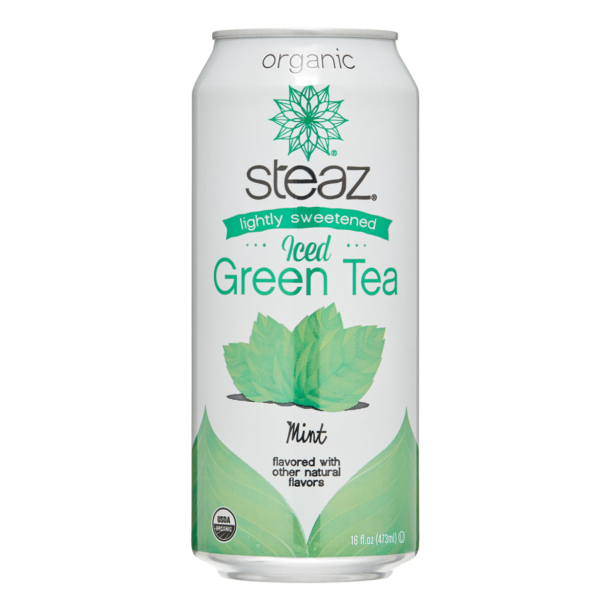 Steaz - Organic Lightly Sweetened Mint Iced Green Tea, 16 Fl Oz | Pack of 12