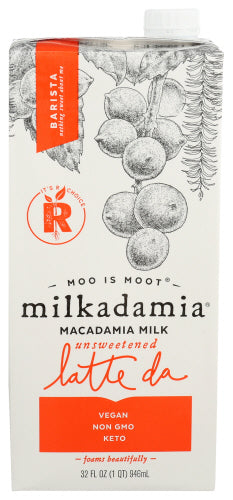 Milkadamia - Unsweetened Latte Da Barista Blend Milk, 32 Fl Oz | Pack of 6