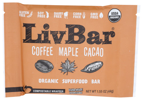 LIVBAR - Organic Coffee Maple Cacao Superfood Bar, 1.55 OZ | Pack of 12