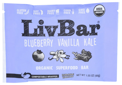 LIVBAR - Organic Blueberry Vanilla Kale Superfood Bar, 1.55 OZ | Pack of 12