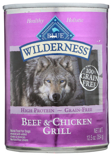 Blue Buffalo - Wilderness Grain Free High Protein Wet Dog Food Beef & Chicken Grill, 12.5 Oz | Pack of 12