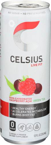 Celsius - Sparkling Raspberry Acai Green Tea Drink, 12 Oz - Pack of 12