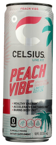 Celsius - Sparkling Peach Vibe Energy Drink, 12 Fl Oz - Pack of 12