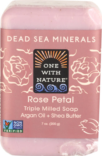 One with Nature - Dead Sea Mineral Soap Bar Rose Petal, 7 oz
