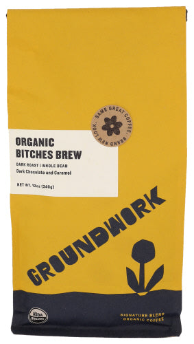 Groundwork Coffee - Organic Whole Bean Dark Roast Coffee, Bitches Brew, 12 Oz | Pack of 6