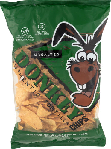 Donkey Chips - Unsalted Tortilla Chips, 14 Oz | Pack of 12