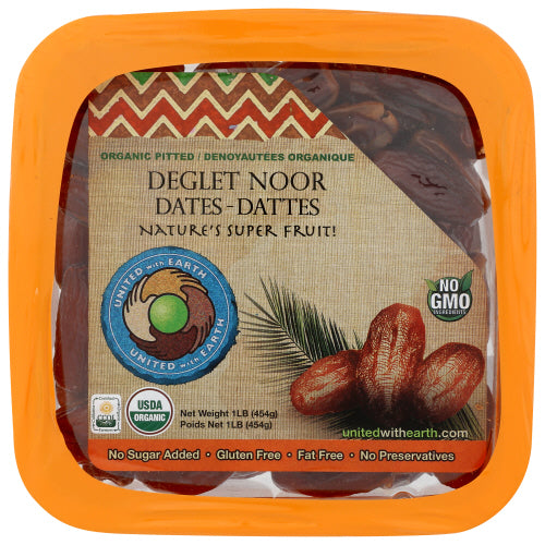 United with Earth - Organic Deglet Noor Pitted Dates, 1 Lb | Pack of 24