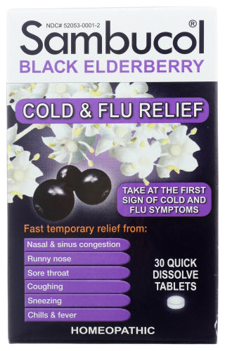 Sambucol - Cold & Flu Relief Dissolve Tablets - Black Elderberry , 30ct  | Pack of 3