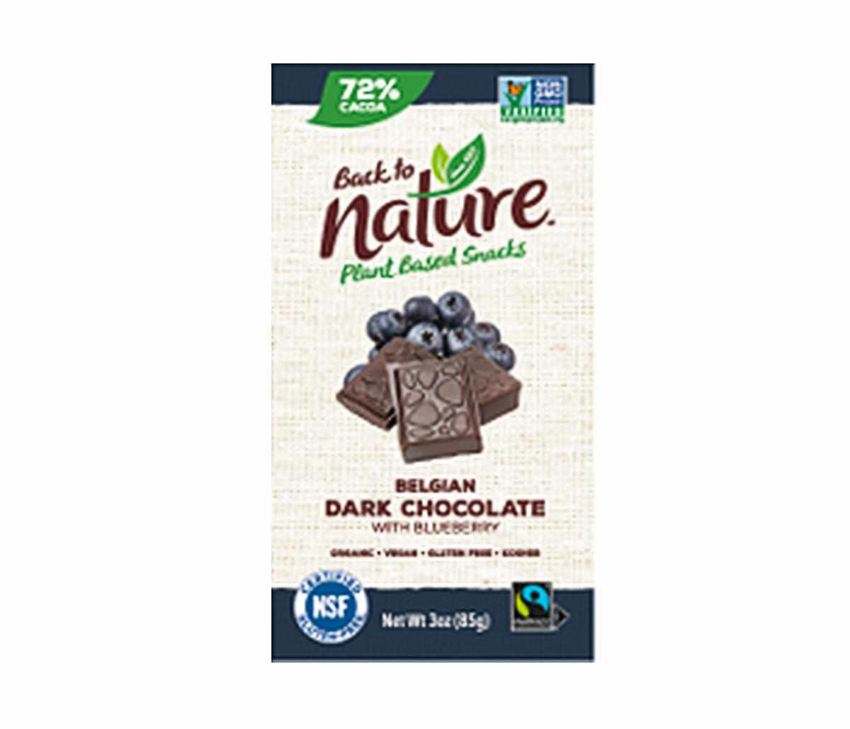 BACK TO NATURE: 72 PERCENT DARK BELGIAN CHOCOLATE BAR, 3 OZ - Pack of 12