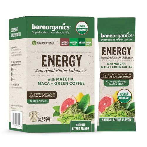 BareOrganics Energy Superfood Water Enhancer Natural Citrus 12 Sticks