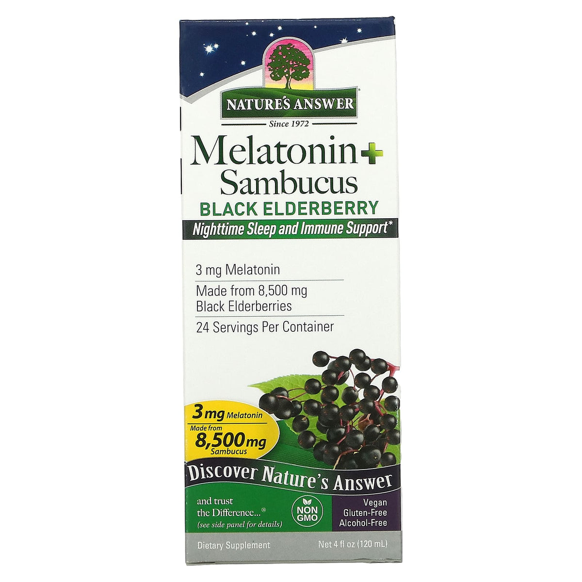 Nature's Answer - Melatonin Sambucus Black Elderberry 3 Mg. - 4 Fl. Oz.